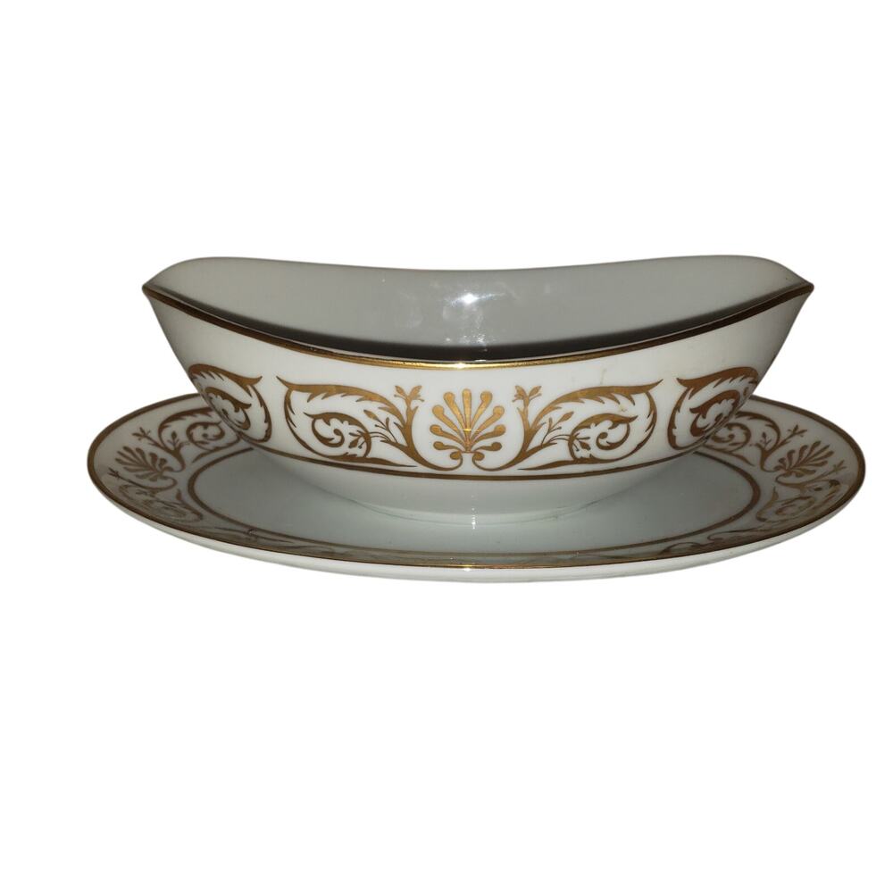 Palazzo Anthemion 8271 Japan Gravy Boat Sauce Bowl with Attached Underplate